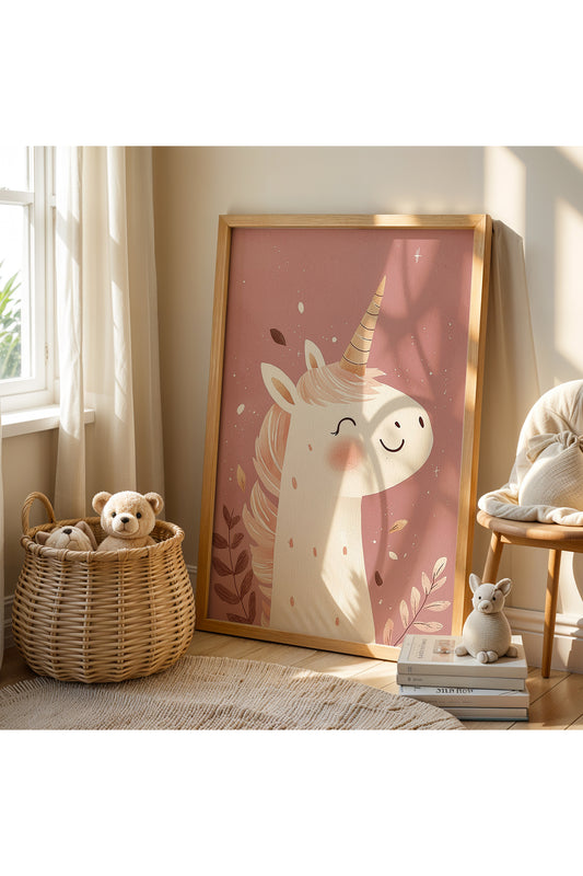 3'lü Doğa Manzarası Ve Unicorn Doğal Ahşap Çerçeveli Çocuk Odası ve Bebek Odası Tablosu