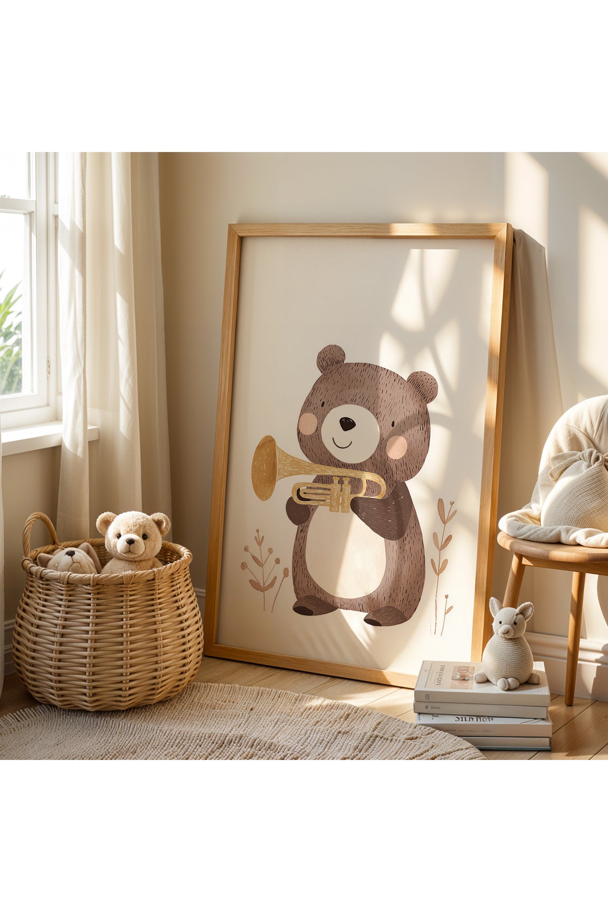 Ayıcık Ve Şirin Panda - Doğal Ahşap Çerçevesi Çocuk Odası ve Bebek Odası Tablosu