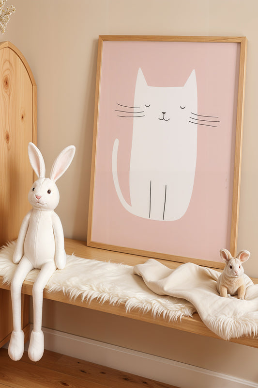2'li Minimalist Çizim Kediler Bebek Odası Ve Çocuk Odası Ahşap Çerçeveli Duvar Tablosu