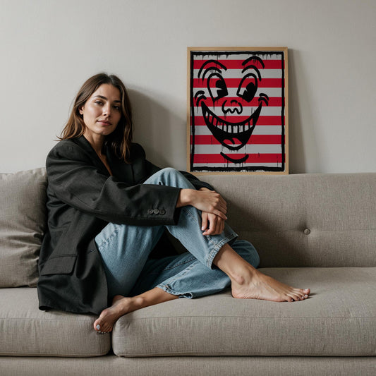 Çizgili Gülümseme - Keith Haring Ahşap Duvar Tablosu