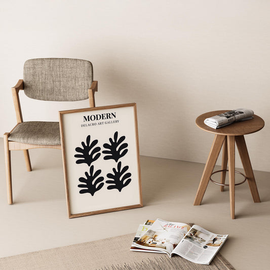 Matisse Kağıt Kesimleri Serisi Siyah Minimalist Soyut Dallar I Duvar Tablosu