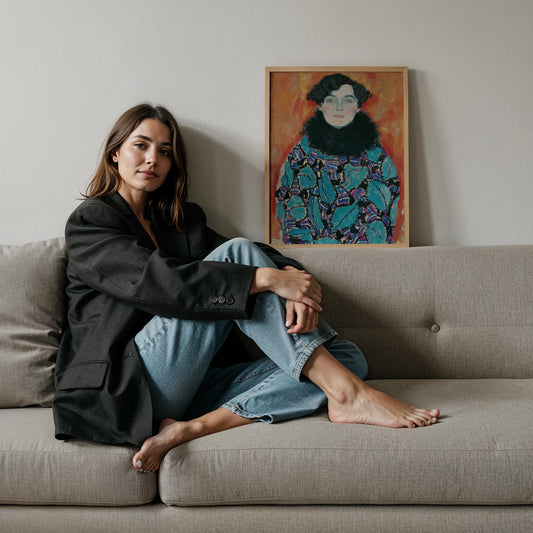 Mavi Elbiseli Kadın - Gustav Klimt Ahşap Duvar Tablosu