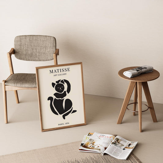 Matisse Kağıt Kesimleri Serisi Minimalist Siyah Dişi Kedi I Duvar Tablosu