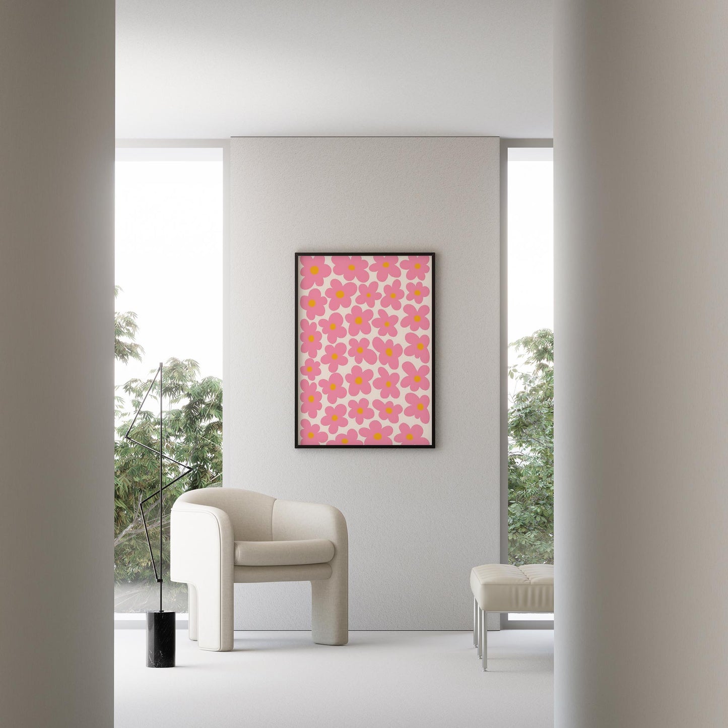 Matisse Kağıt Kesimleri Abstract Serisi Pembe Soyut Çiçekler I Duvar Tablosu