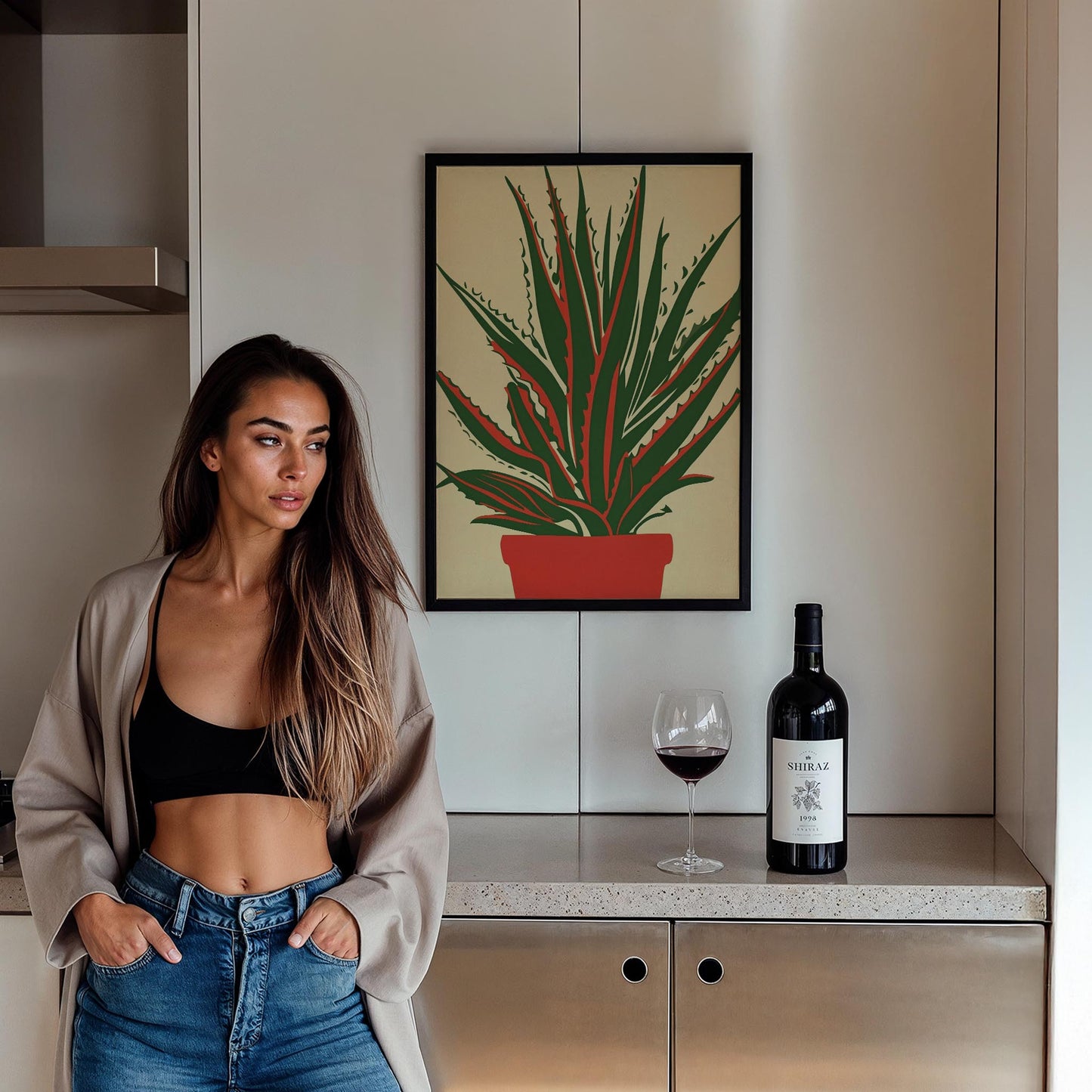 Aloe Vera Bitkisi Minimal Çizim - Duvar Tablosu