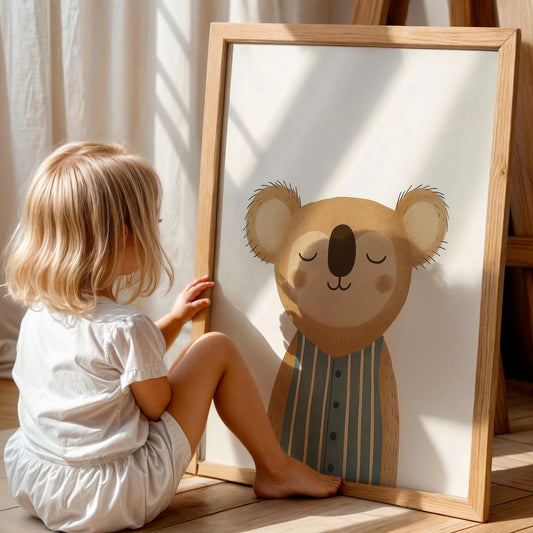 Sevimli Koala Minimalist Erkek Çocuk Odası Ahşap Tablo