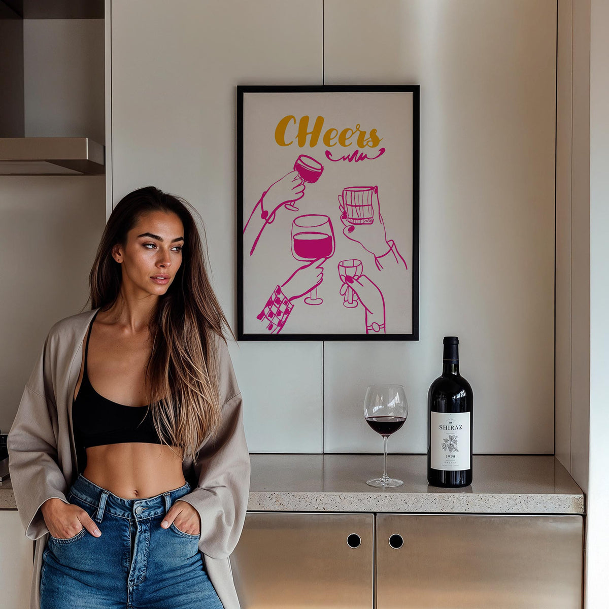 Cheers Tipografi Kokteyller Mutfak Duvar Tablosu III