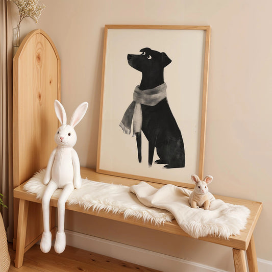 Atkılı Siyah Köpek - Krem Fon