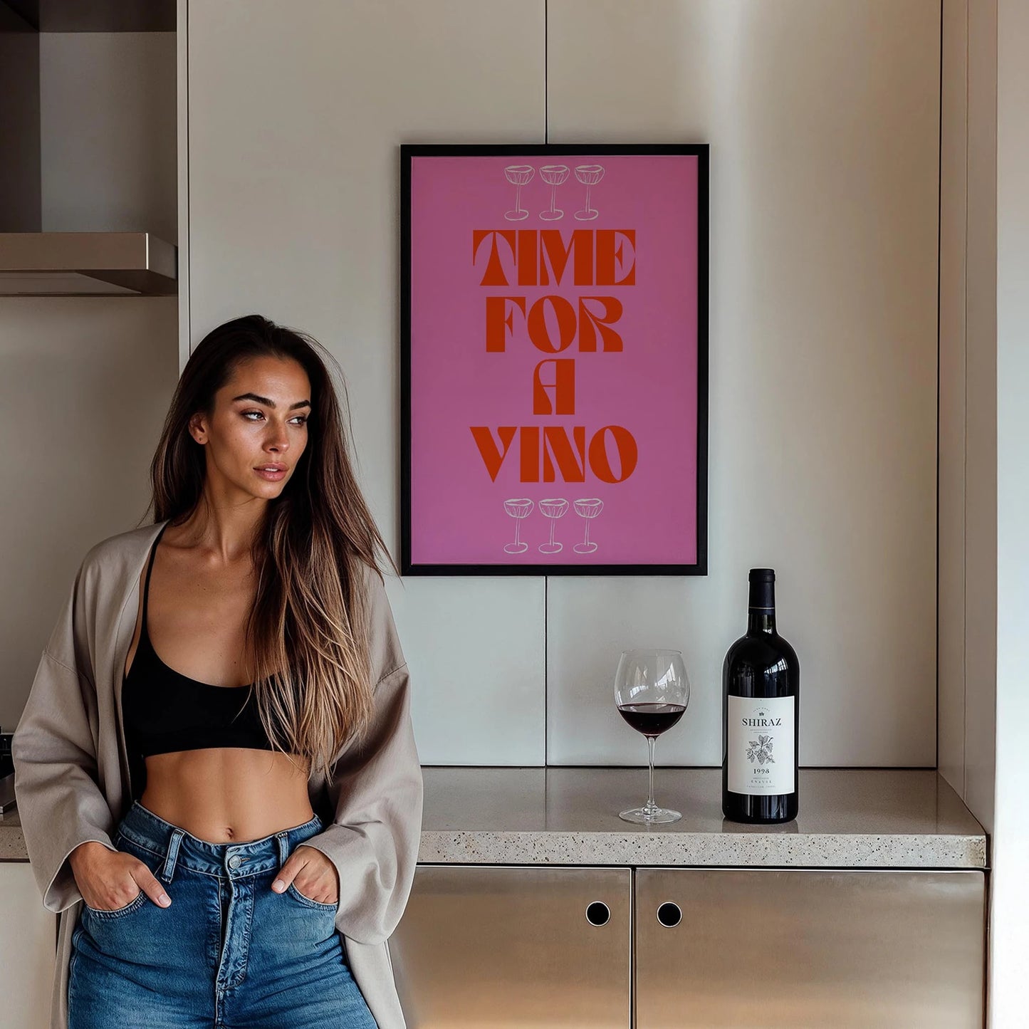 Time for Vino Şarap Zamanı Tipografi Mutfak Duvar Tablosu
