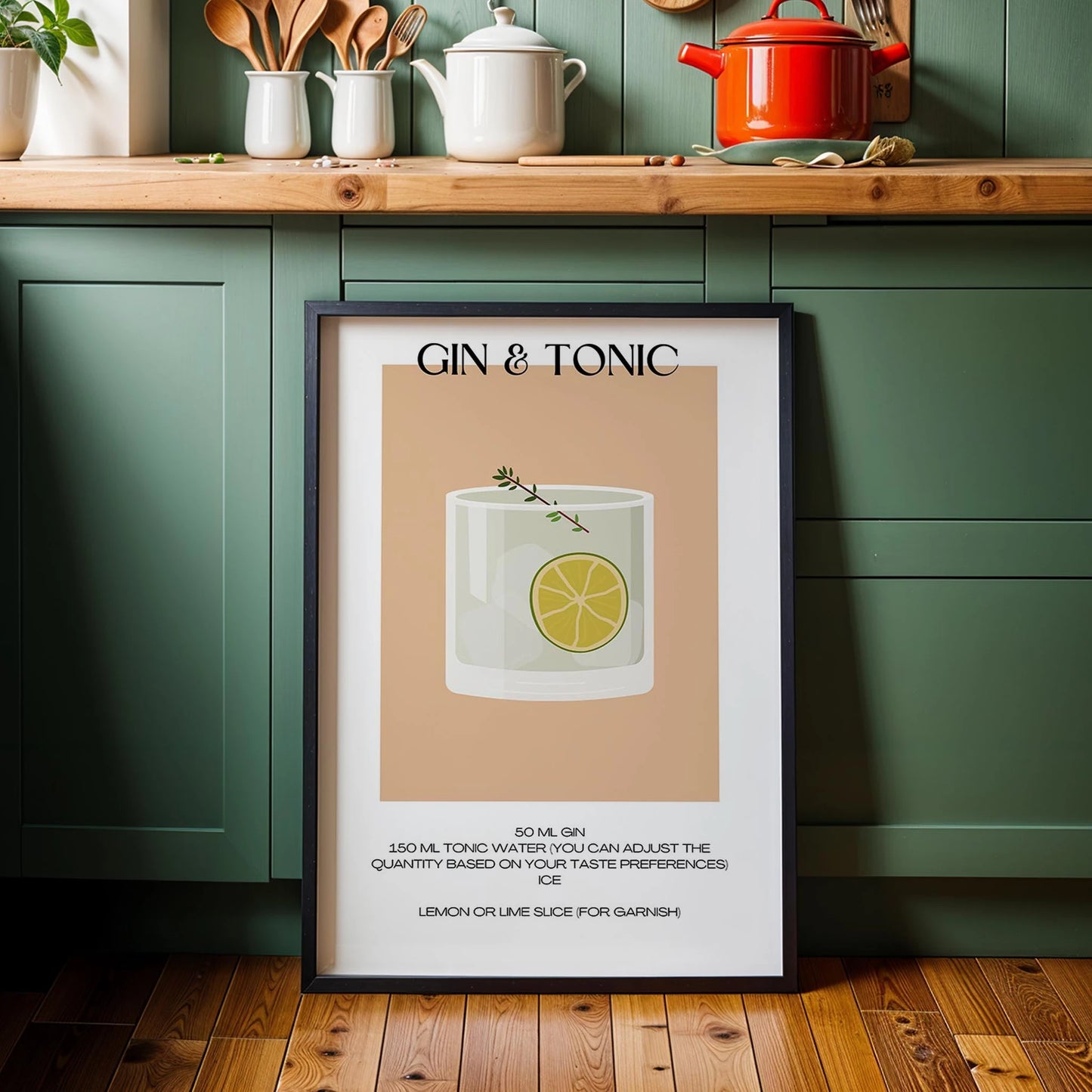 Gin & Tonic Kokteyl Tarifi Mutfak Duvar Tablosu