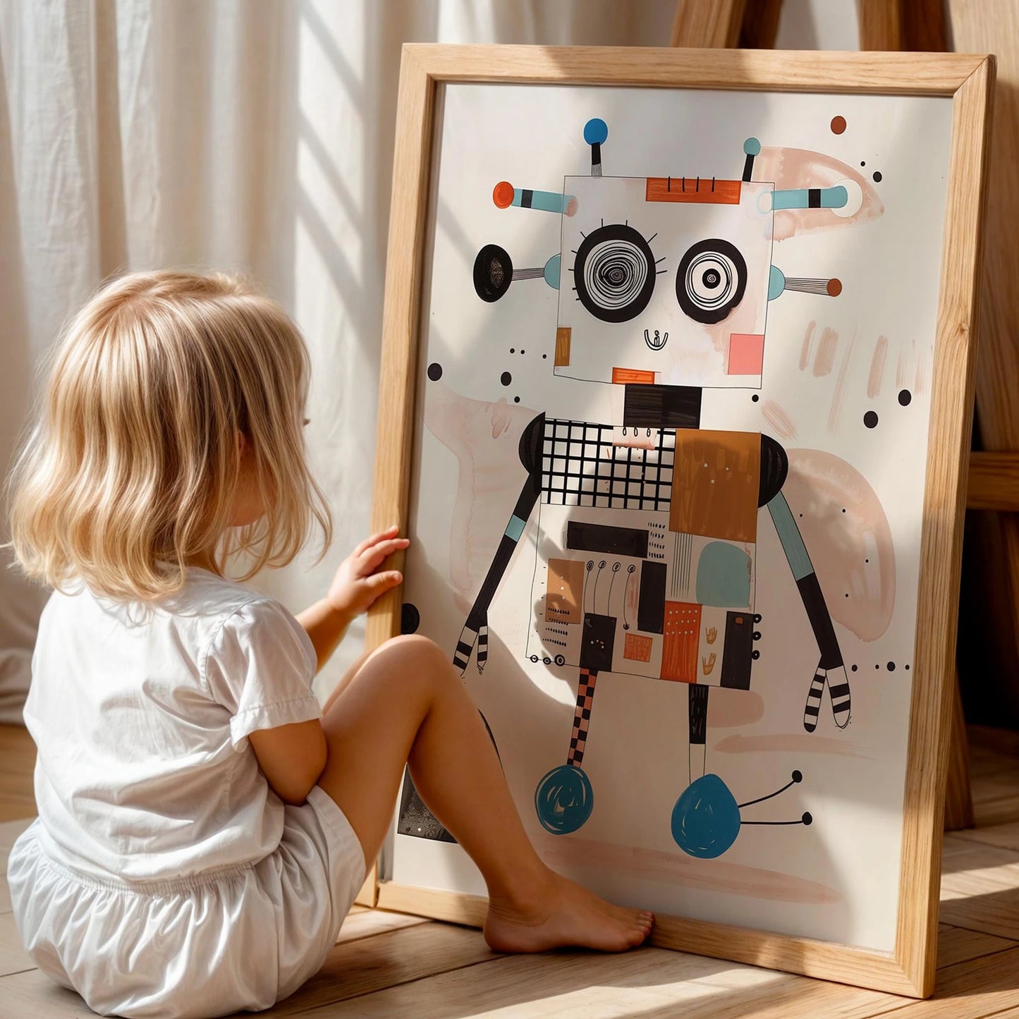 Android Robot İskandinav Tarzı Çocuk Odası Ahşap Tablo