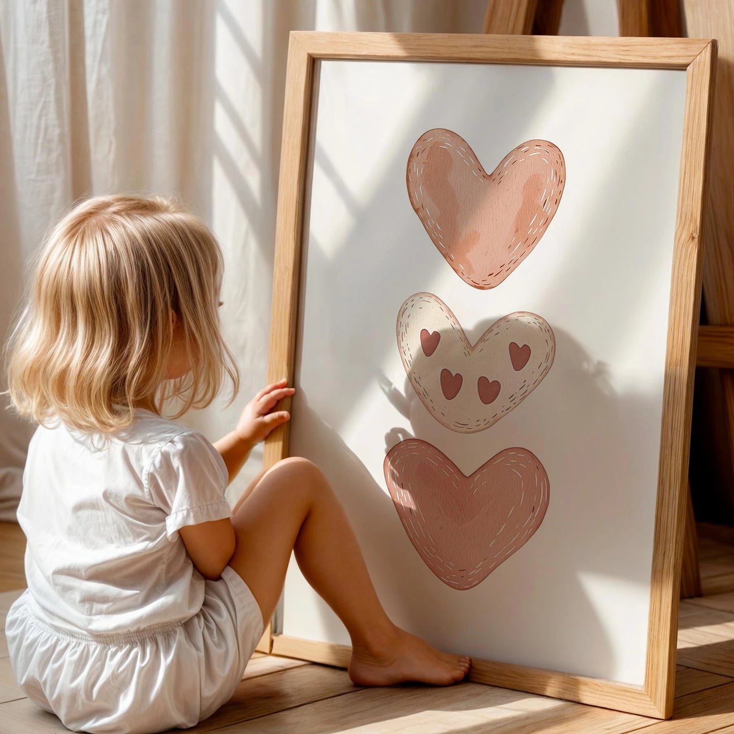 Renkli Kalpler Çizimi - Çocuk Odası Ahşap Tablo