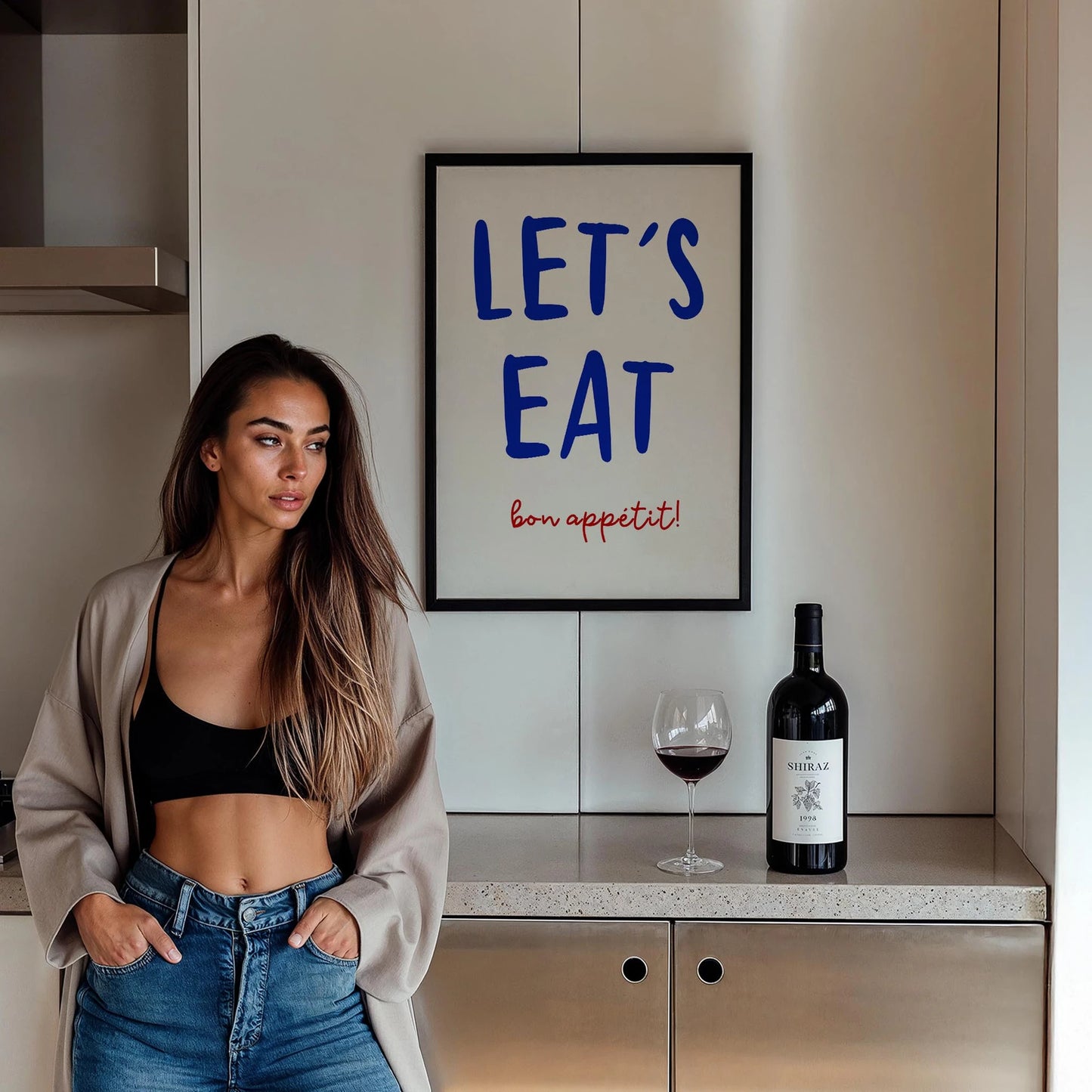 Let's Eat Bon Appétit Tipografi Mutfak Duvar Tablosu