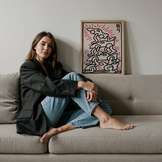 Üst Üste Dans Edenler - Keith Haring Ahşap Duvar Tablosu