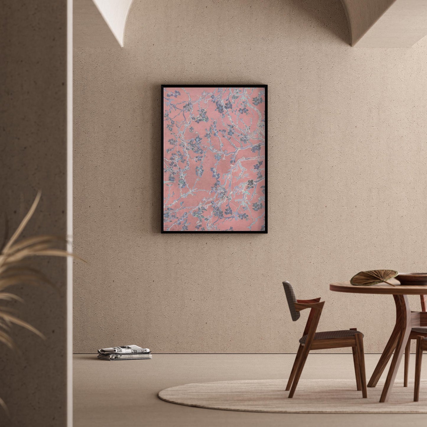 Pembe Çiçek Deseni - Vincent Van Gogh Ahşap Duvar Tablosu