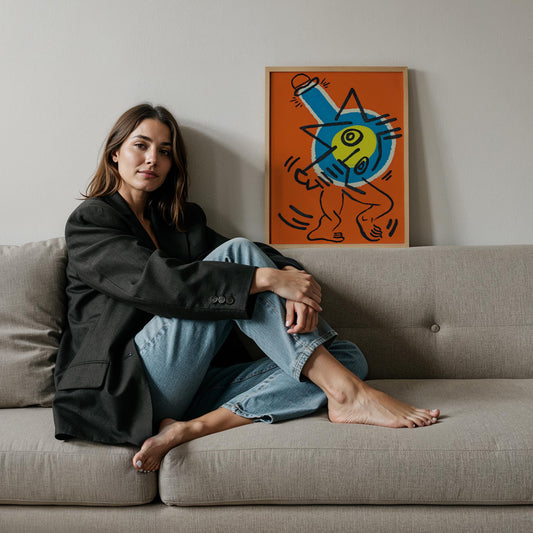 Mavi Top Figürü - Keith Haring Ahşap Duvar Tablosu