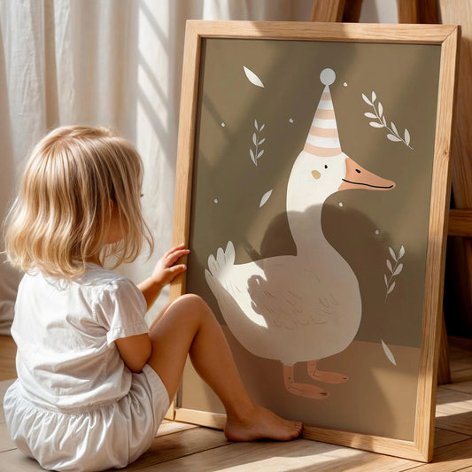 Papatya Desenli Pastel Tonlarda Çizim - Çocuk Odası Ahşap Tablo II