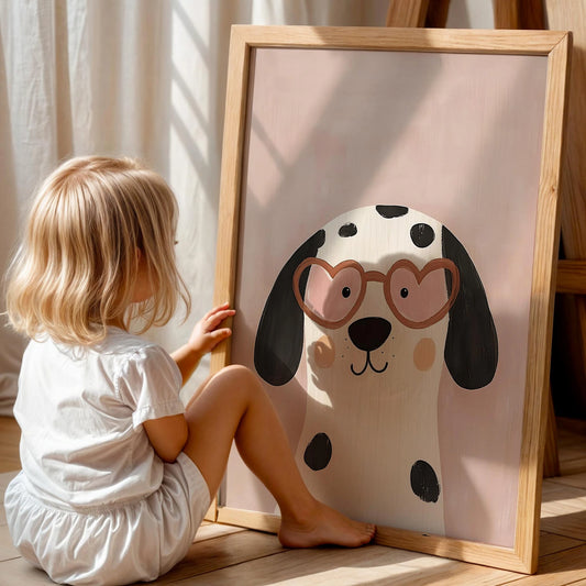 Sevimli Dalmaçyalı Köpek Pembe Fonlu Kız Çocuk Odası Ahşap Tablo