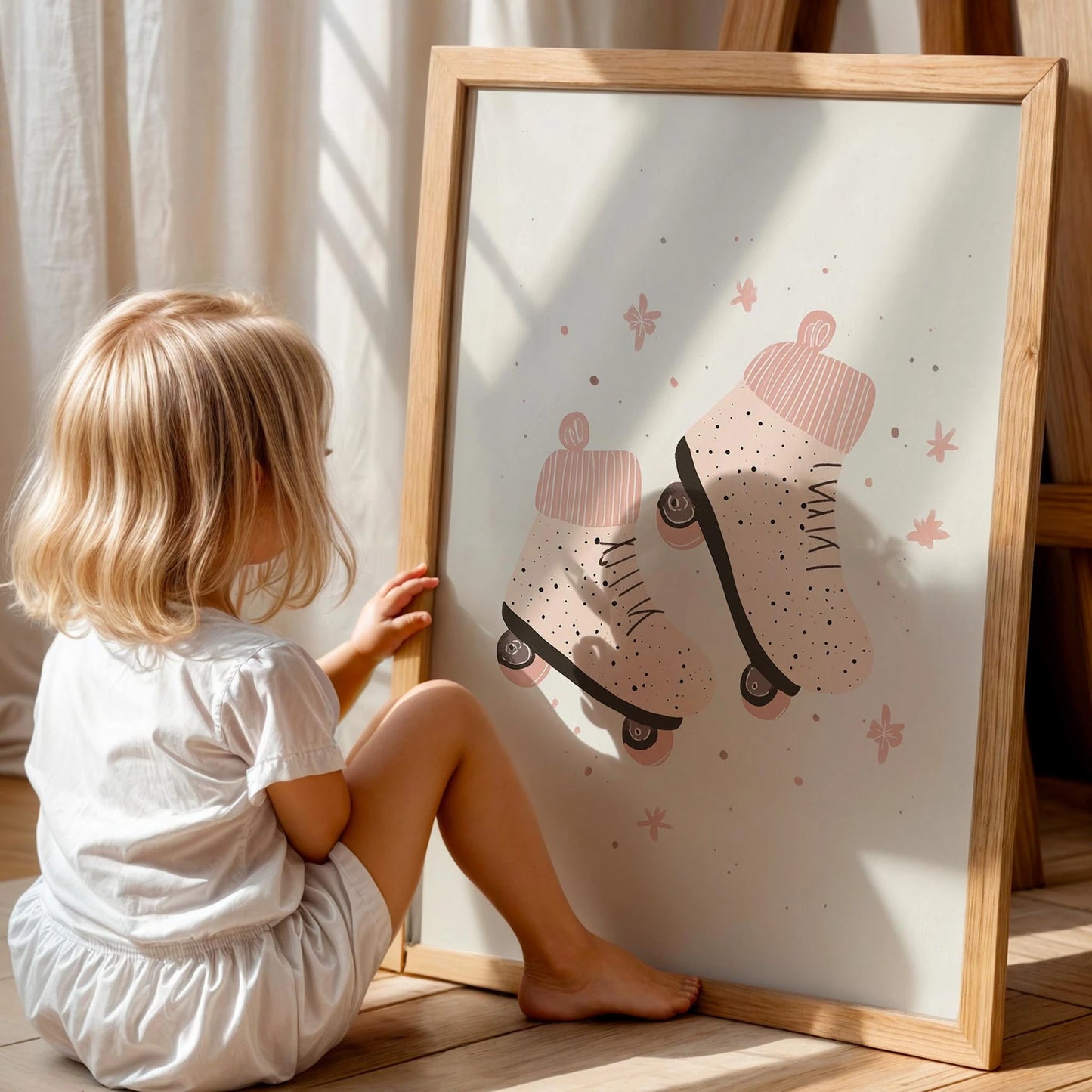 Minimalist Çizim Paten - Çocuk Odası Ahşap Tablo
