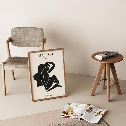 Matisse Kağıt Kesimleri Serisi Minimalist Siyah Oturan Kadın Figür I Duvar Tablosu