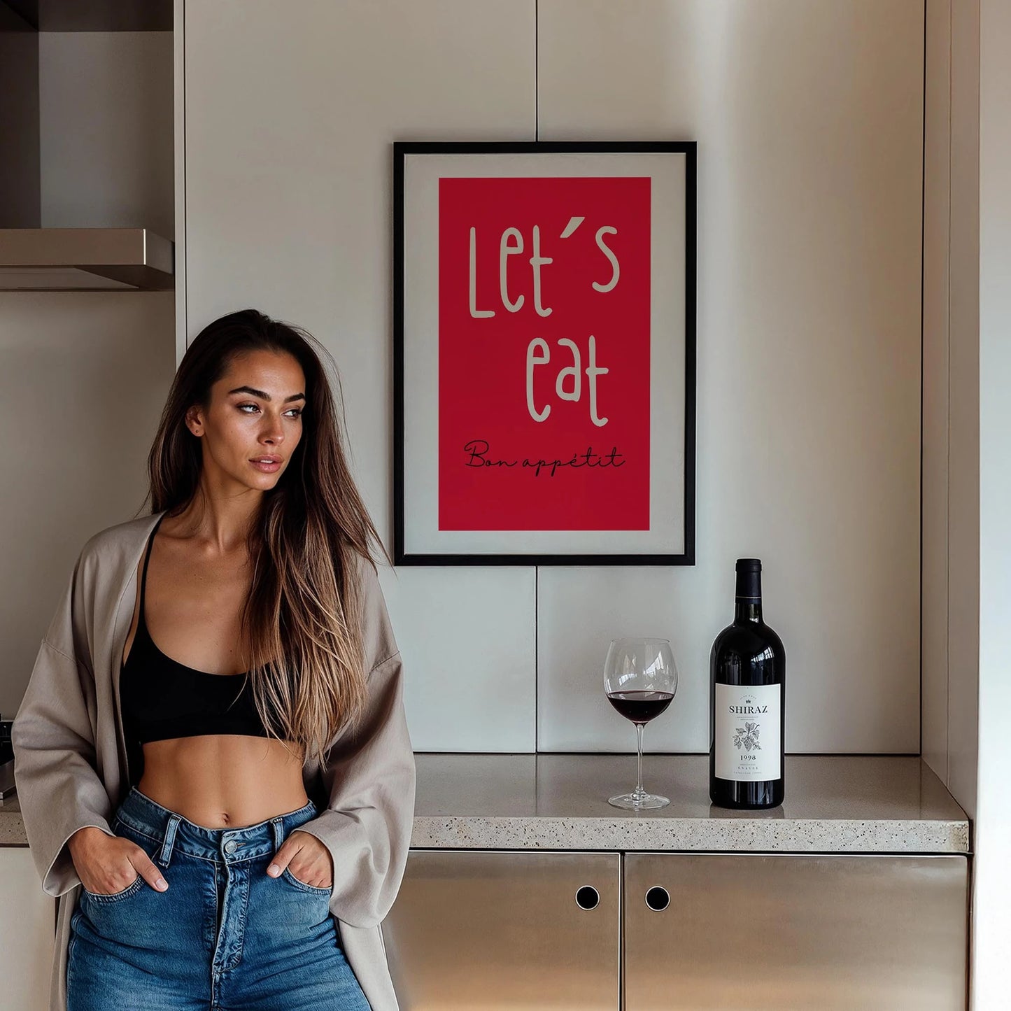 Let's Eat Bon Appétit Tipografi Mutfak Duvar Tablosu II