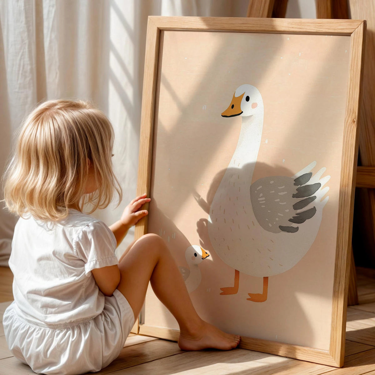 Anne Ördek Ve Çocuk Sevgisi Çocuk Odası Ahşap Tablo