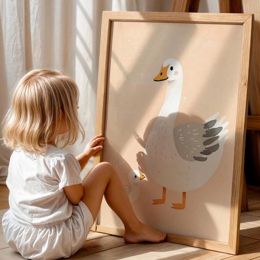 Anne Ördek Ve Çocuk Sevgisi Çocuk Odası Ahşap Tablo