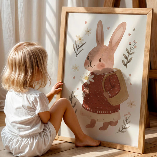 Çiçek Deseni Elbiseli Sevimli Fare, Çocuk Odası Ahşap Tablo