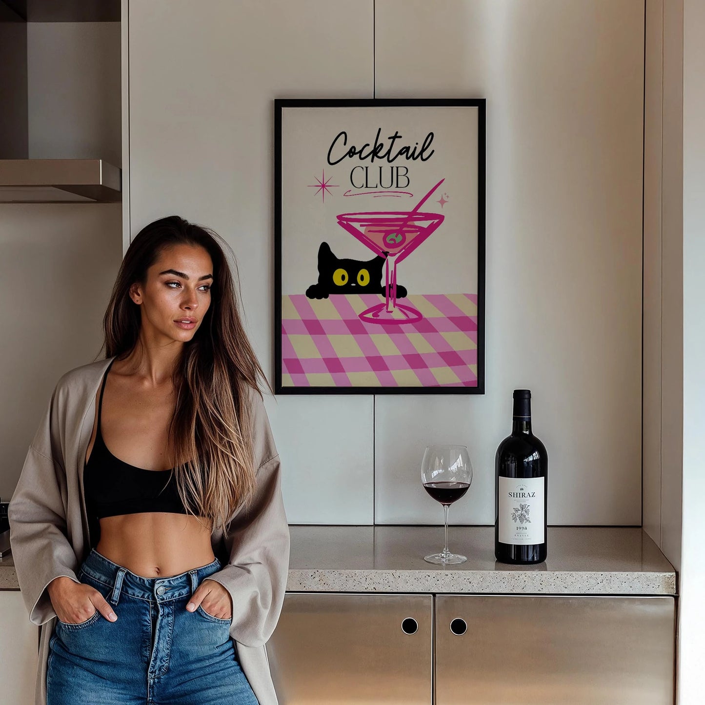 Cocktail Club Kedi Kokteyl Mutfak Duvar Tablosu