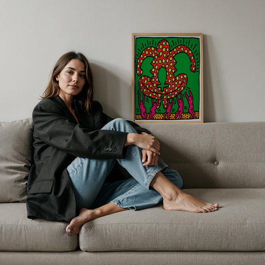 Taçlı Figür - Keith Haring Ahşap Duvar Tablosu