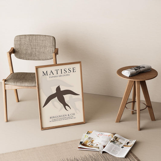 Matisse Kağıt Kesimleri Serisi Minimalist Kahve Tonları Kuş I Duvar Tablosu