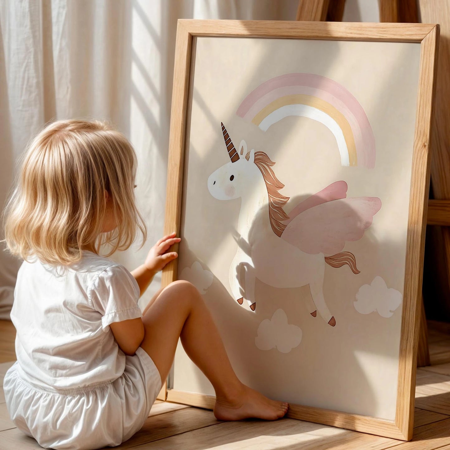 Bohem Uçan Unicorn Kız Çocuk Odası Ahşap Tablo