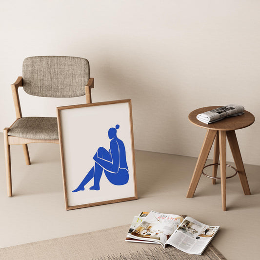 Matisse Kağıt Kesimleri Serisi Kobalt Mavi Minimalist Kadın Figürü I Duvar Tablosu