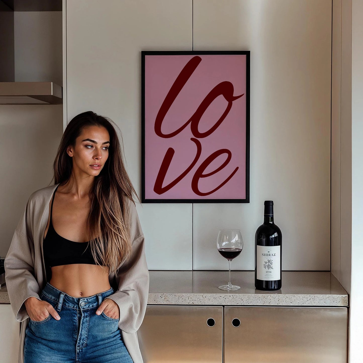 Love Pembe Tipografi Mutfak Duvar Tablosu II