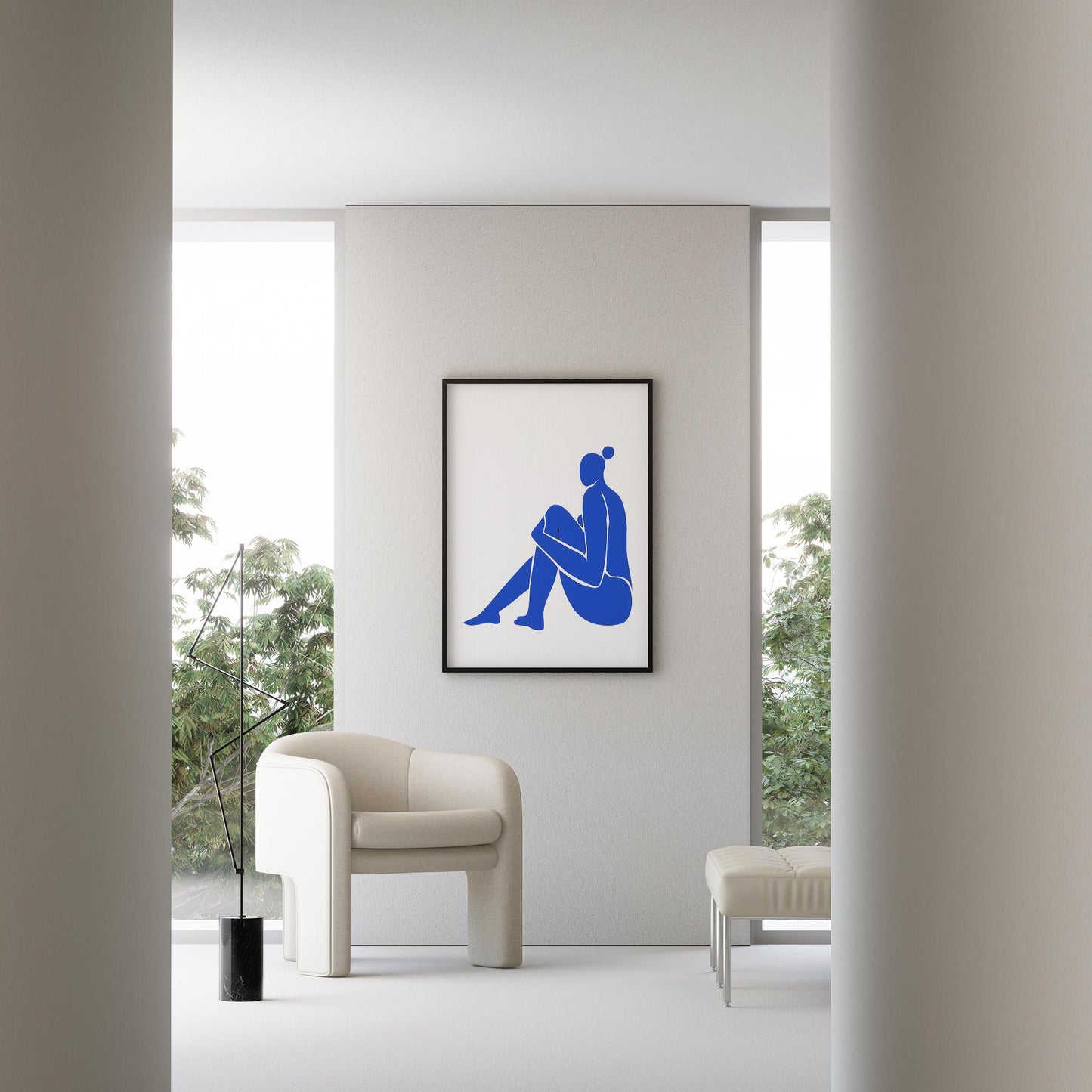 Matisse Kağıt Kesimleri Serisi Kobalt Mavi Minimalist Kadın Figürü I Duvar Tablosu