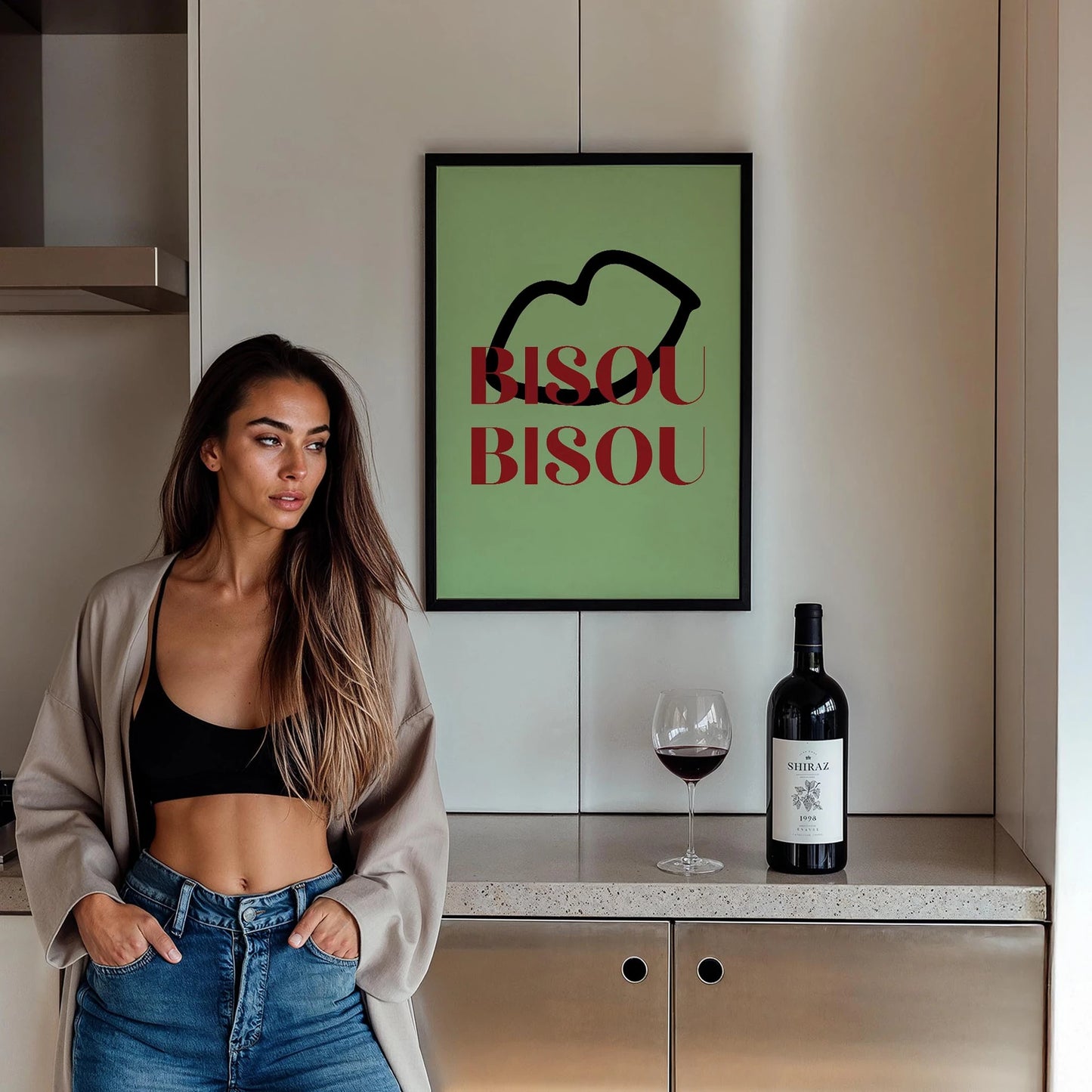 Bisou Bisou Fransızca Tipografi Mutfak Duvar Tablosu