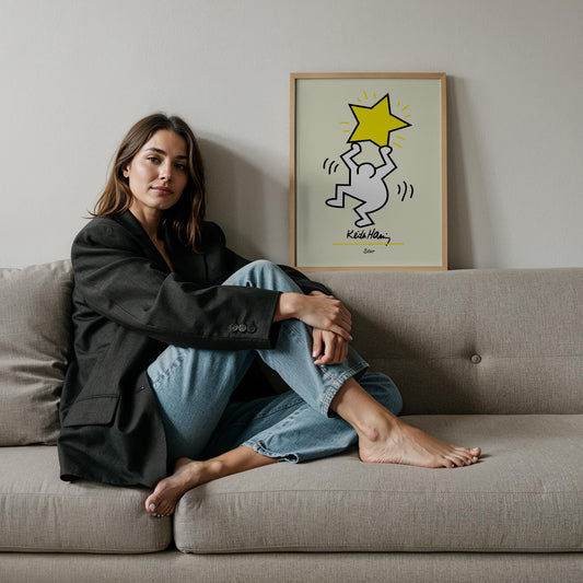 Yıldız Taşıyan Adam - Keith Haring Ahşap Duvar Tablosu