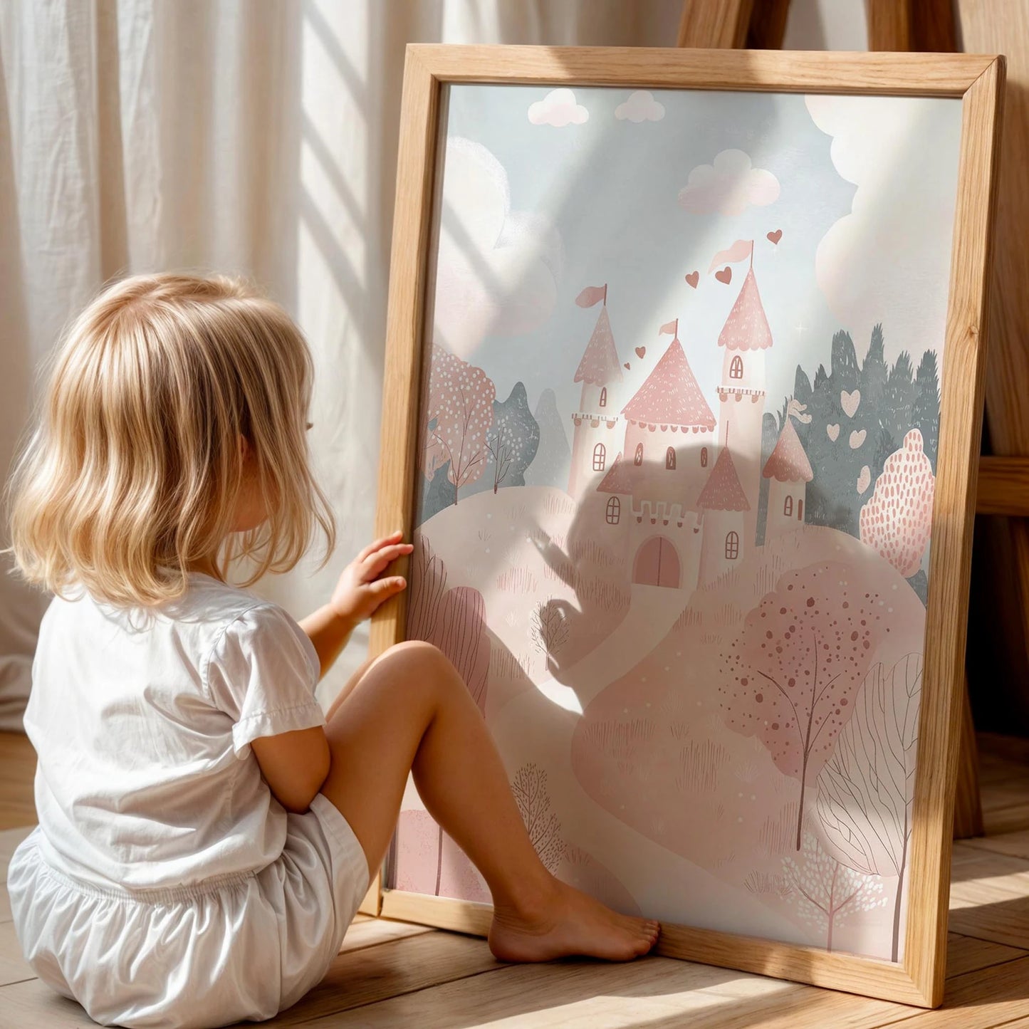 Pembe Şato ve Masalsı Dünya Çocuk Odası Ahşap Tablo