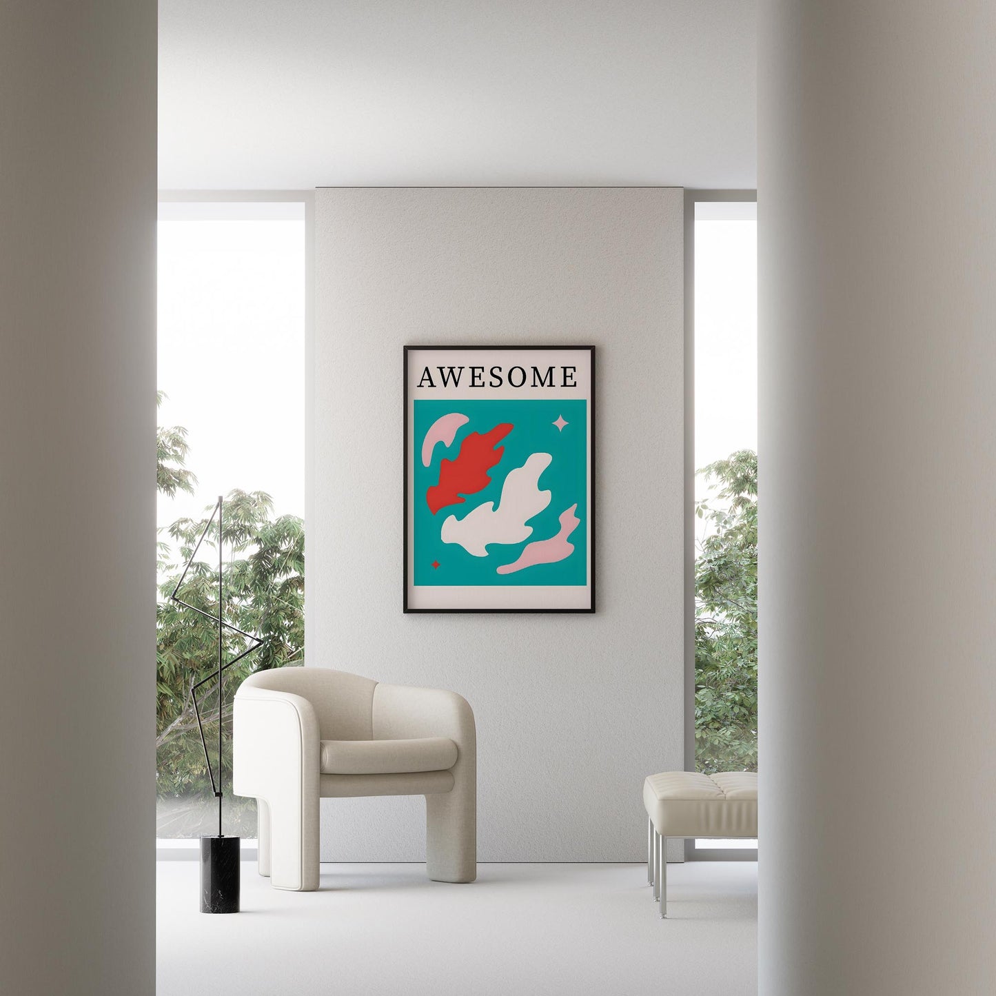 Matisse Kağıt Kesimleri Abstract Serisi Turkuaz AWESOME Tipografi I Duvar Tablosu