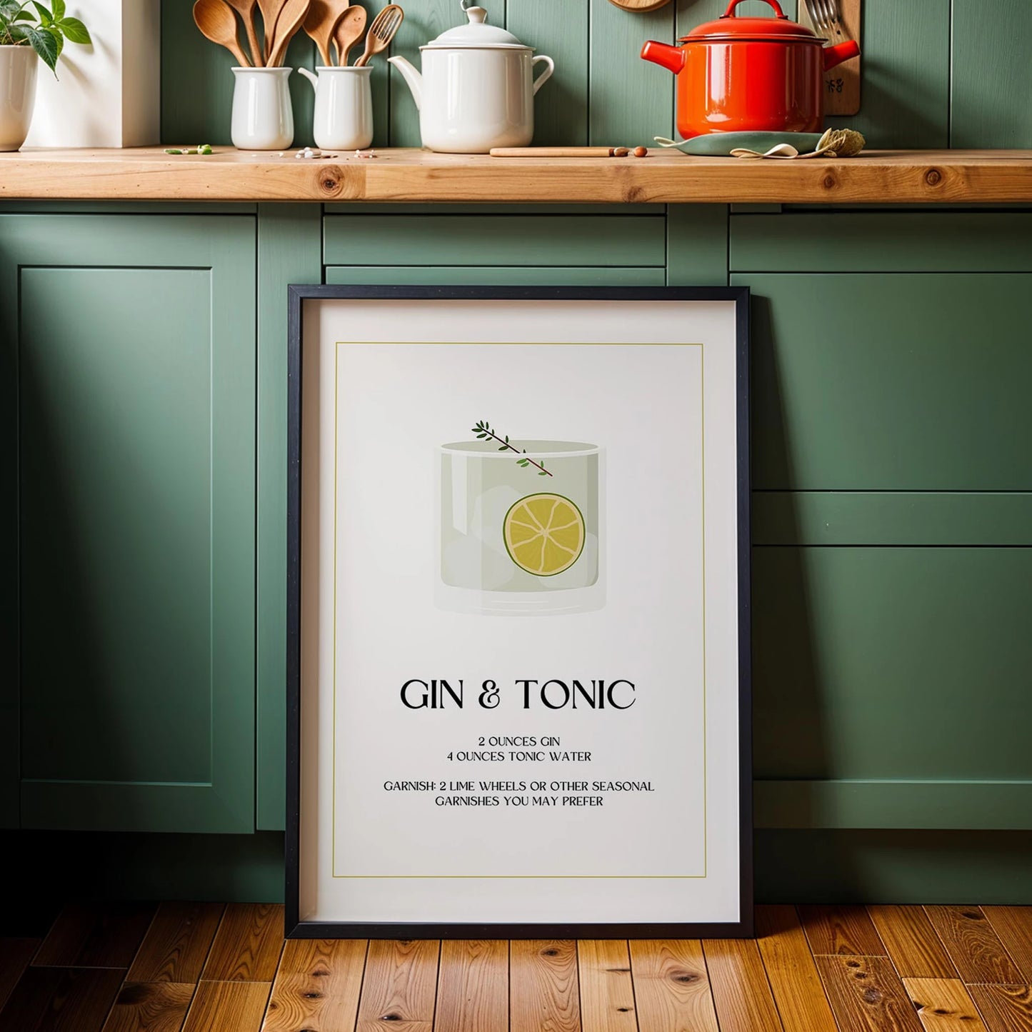 Gin & Tonic Kokteyli Minimal Mutfak Duvar Tablosu