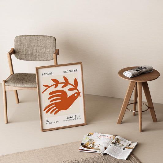 Matisse Kağıt Kesimleri Serisi Terracotta Soyut Güvercin I Duvar Tablosu