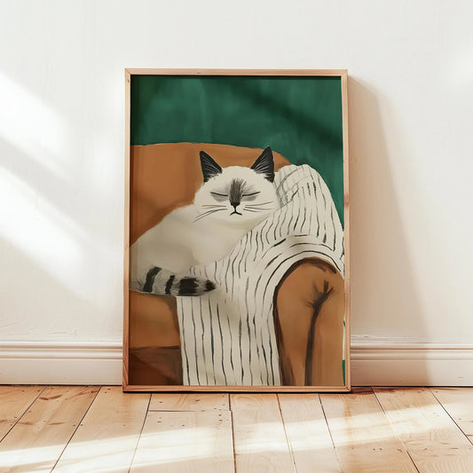 Kedi & Battaniye I - Krem Koltuk