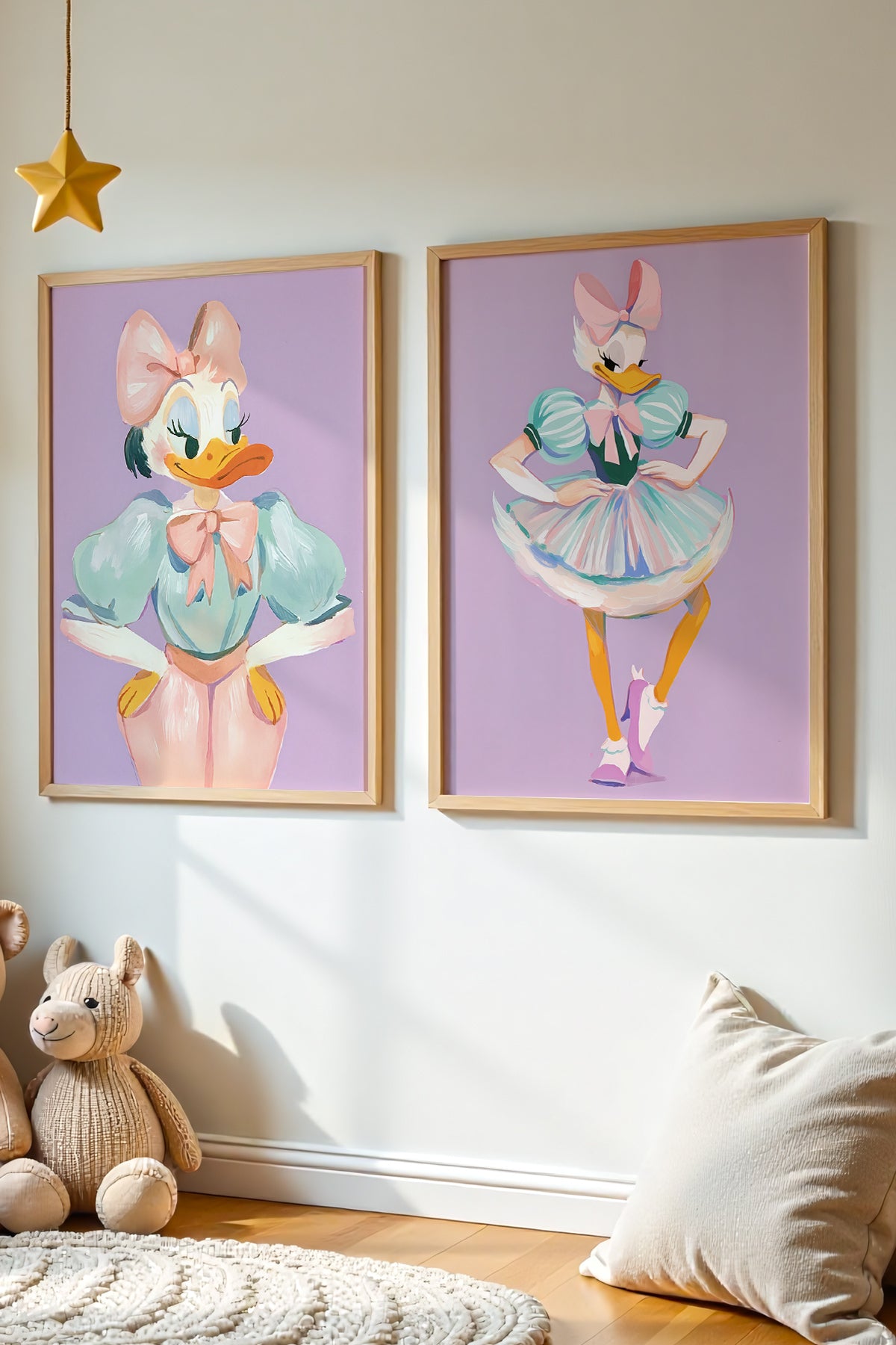 2'Li Daisy Duck Çocuk Odası Ve Bebek Odası Ahşap Çerçeveli Duvar Tablosu