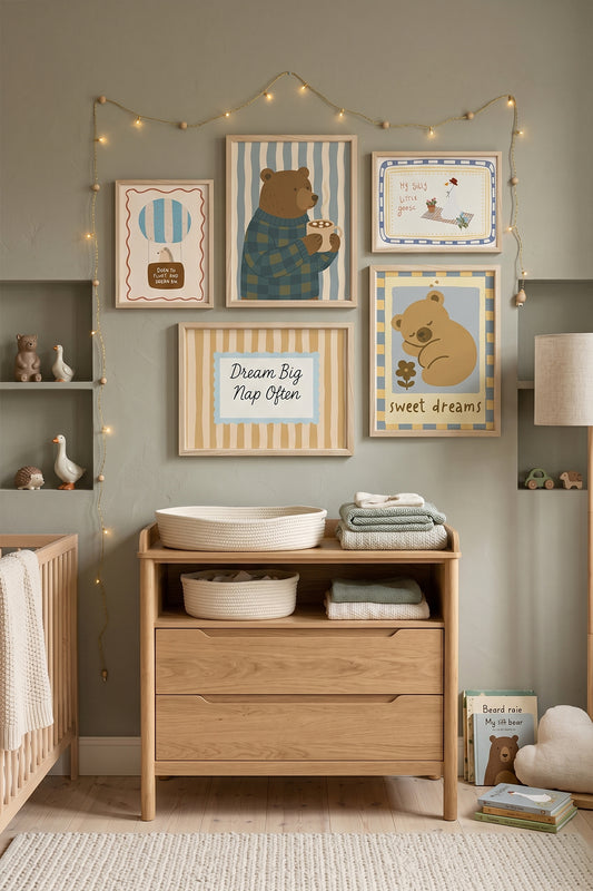Cozy Bear Tatlı Rüyalar Bebek Ve Çocuk Odası 5’li Çerçeveli Tablo Seti