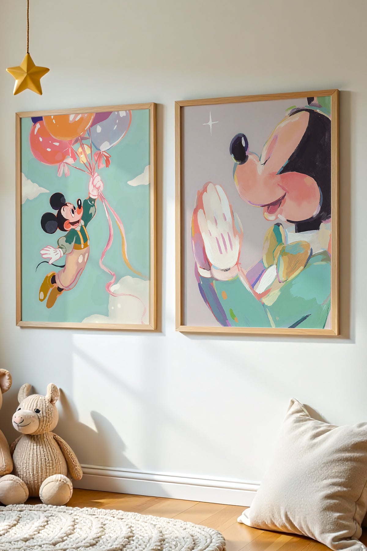 2'Li Mickey Mouse - Minnie Mouse Çocuk Odası Ve Bebek Odası Ahşap Duvar Tablosu