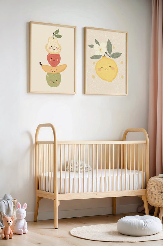 Gülümseyen Meyveler - Ahşap Çerçeveli Çocuk Odası ve Bebek Odası Tablosu