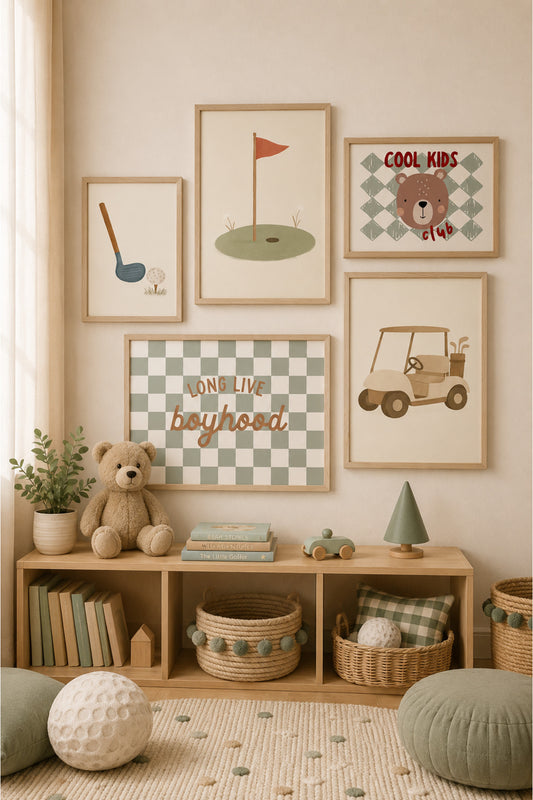 Golf Temalı Erkek Bebek ve Çocuk Odası 5’li Çerçeveli Tablo Seti