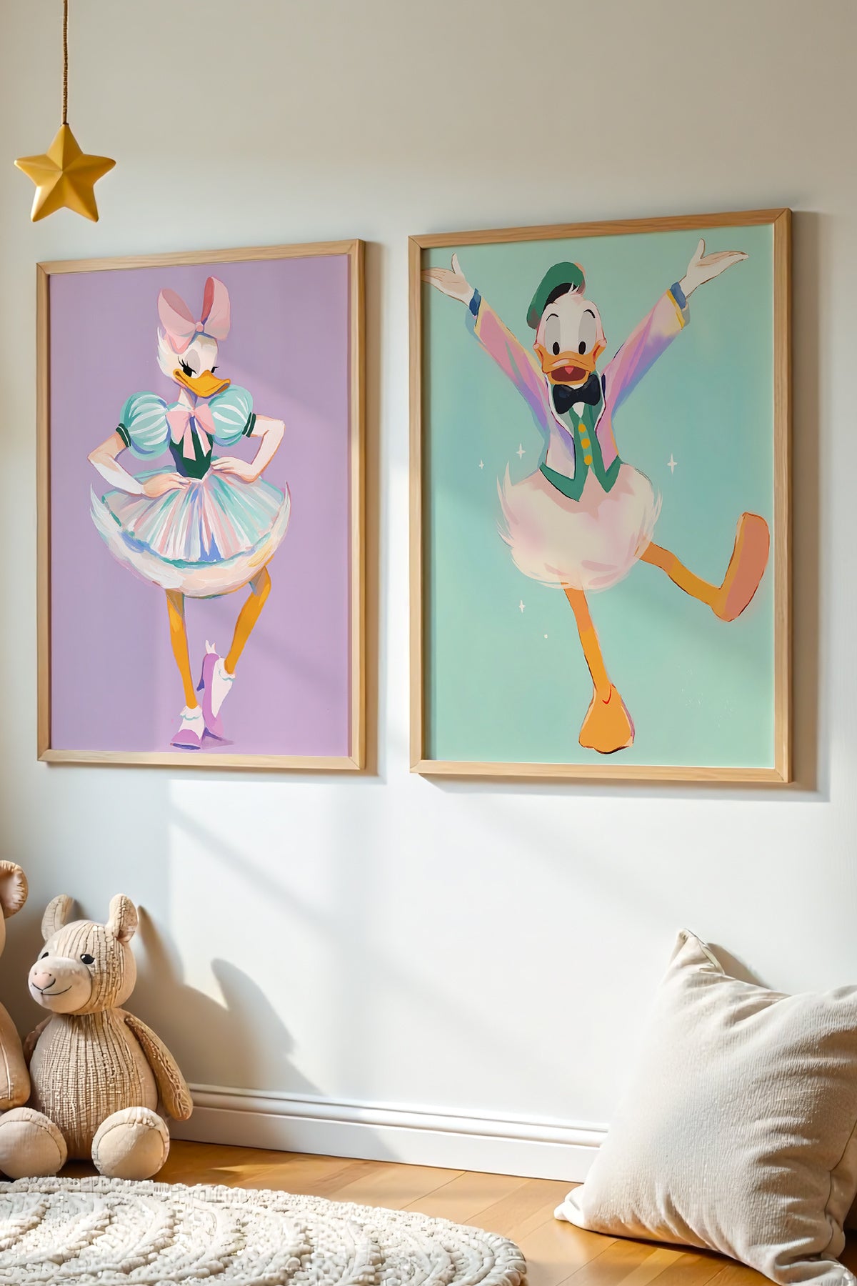 2'Li Donald Duck - Daisy Duck Çocuk Odası Ve Bebek Odası Ahşap Duvar Tablosu