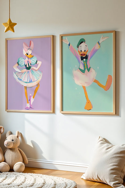 2'Li Donald Duck - Daisy Duck Çocuk Odası Ve Bebek Odası Ahşap Duvar Tablosu