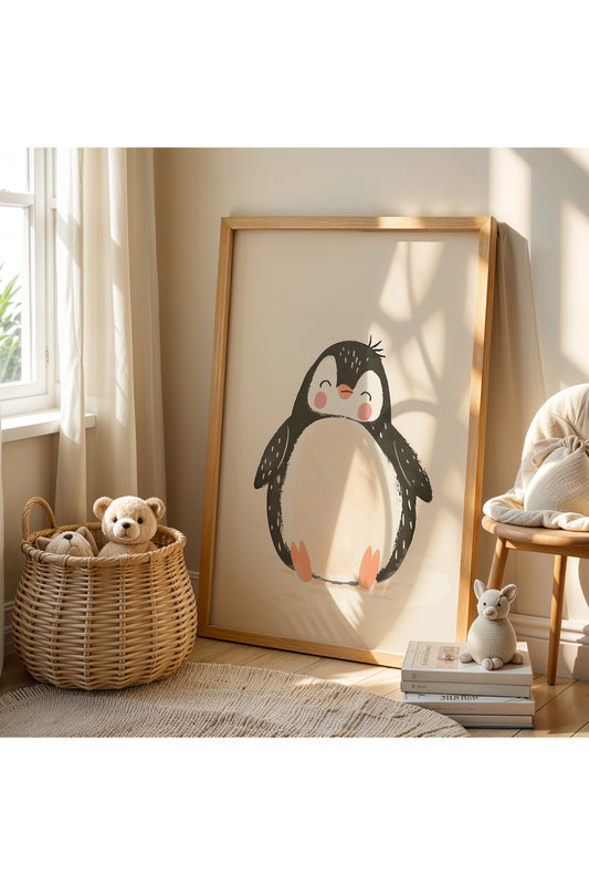 3'lü Penguen Ve Ahtapot Doğal Ahşap Çerçeveli Çocuk Odası ve Bebek Odası Tablo